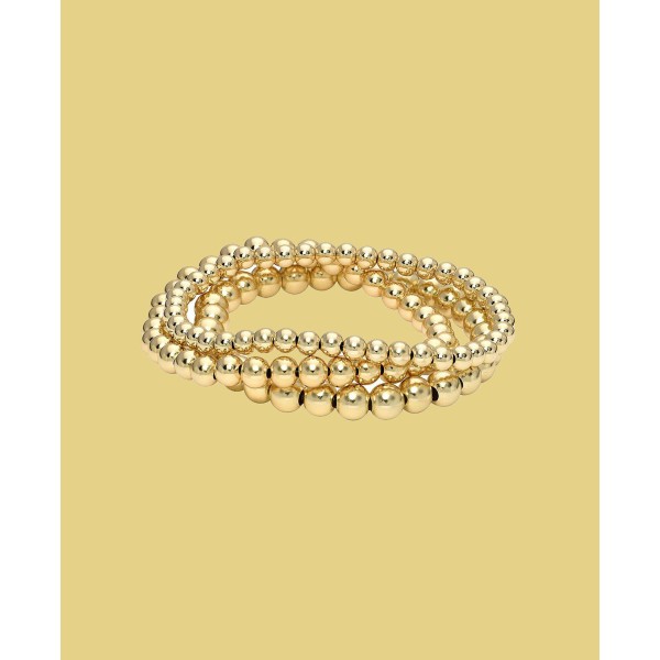 Bead Stack 14K Yellow Gold Plated Sterling Silver Bracelet Set of 3