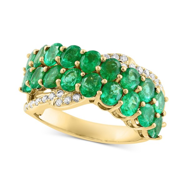 Emerald (2-3/4 ct) & Diamond (1/6 ct) Crossover Cluster Ring in 14k Gold