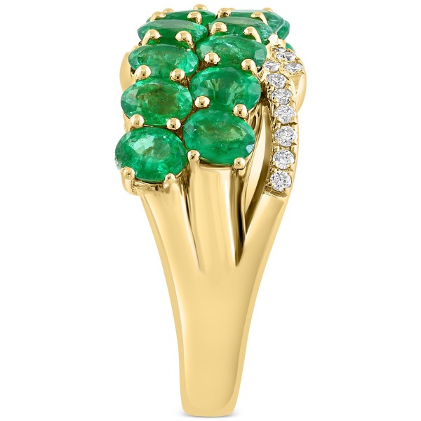 Emerald (2-3/4 ct) & Diamond (1/6 ct) Crossover Cluster Ring in 14k Gold