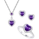 White Sapphire (3/4 ct) Heart Pendant Necklace, Ring, & Stud Earrings