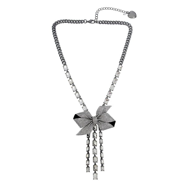 Faux Stone Pave Bow Y Necklace