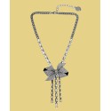 Faux Stone Pave Bow Y Necklace