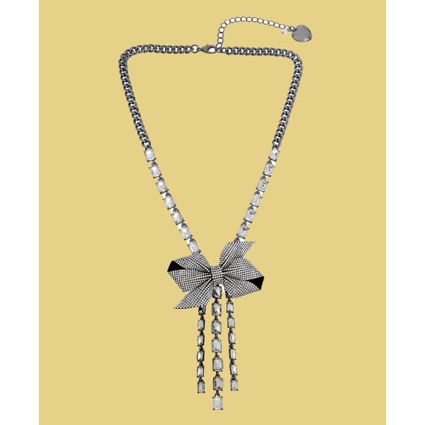 Faux Stone Pave Bow Y Necklace