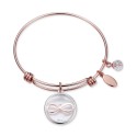 Glass Shaker Charm Adjustable Bangle Bracelet in Rose Gold-Tone Stainless Steel