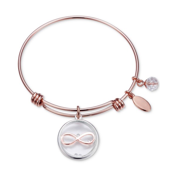 Glass Shaker Charm Adjustable Bangle Bracelet in Rose Gold-Tone Stainless Steel