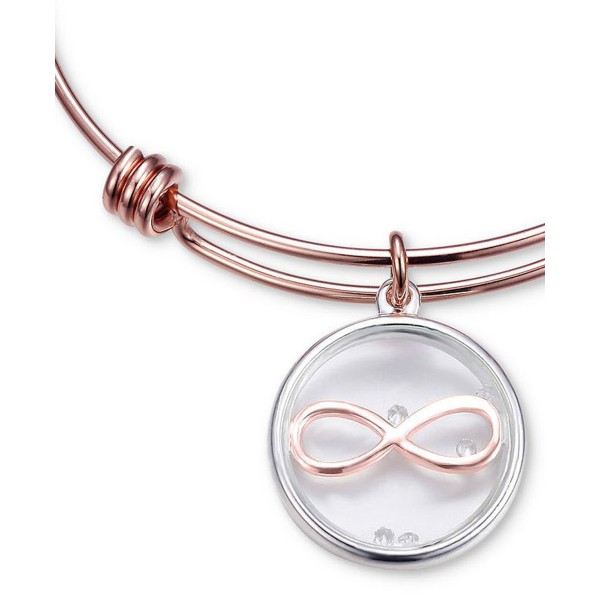 Glass Shaker Charm Adjustable Bangle Bracelet in Rose Gold-Tone Stainless Steel