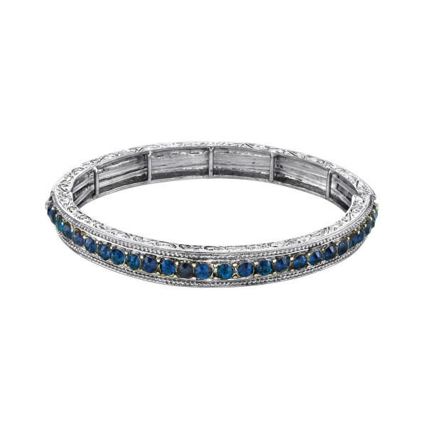 Silver-Tone Sapphire Blue Color Crystal Stretch Bracelet