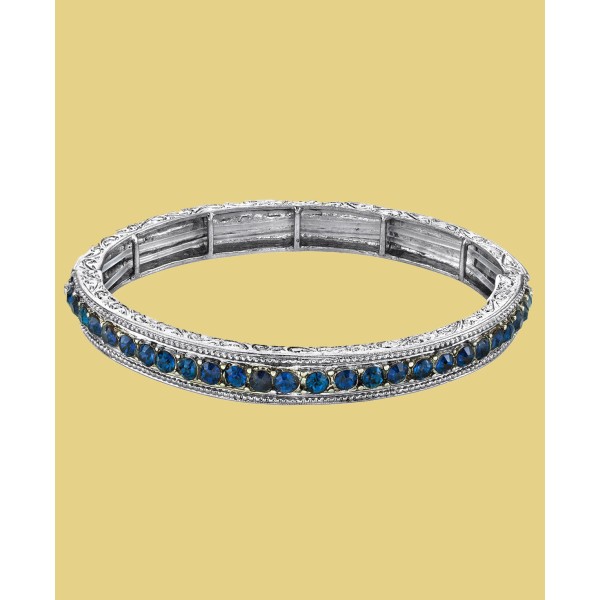 Silver-Tone Sapphire Blue Color Crystal Stretch Bracelet