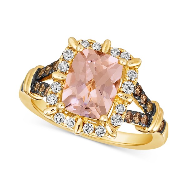 Peach Morganite (1-1/2 ct) & Diamond (1/2 ct) Halo Ring in 14k Gold