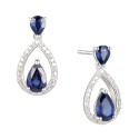 Sapphire (1-1/5 ct) & Diamond (1/20 ct) Openwork Teardrop Drop Earrings