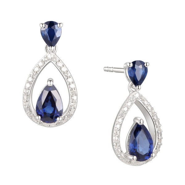 Sapphire (1-1/5 ct) & Diamond (1/20 ct) Openwork Teardrop Drop Earrings