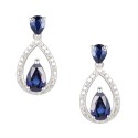 Sapphire (1-1/5 ct) & Diamond (1/20 ct) Openwork Teardrop Drop Earrings