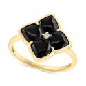 Onyx & Diamond Accent Flower Ring in 14k Gold