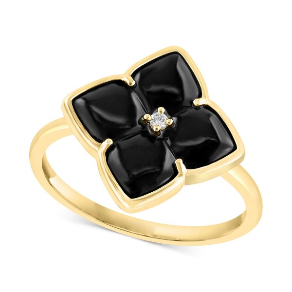 Onyx & Diamond Accent Flower Ring in 14k Gold