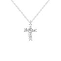 Cubic Zirconia Cross Silver Plate Necklace in Gift Card Box