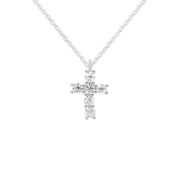 Cubic Zirconia Cross Silver Plate Necklace in Gift Card Box