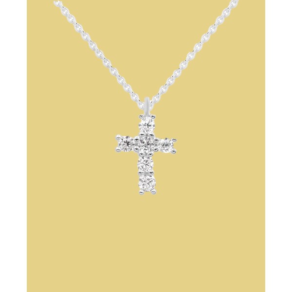 Cubic Zirconia Cross Silver Plate Necklace in Gift Card Box