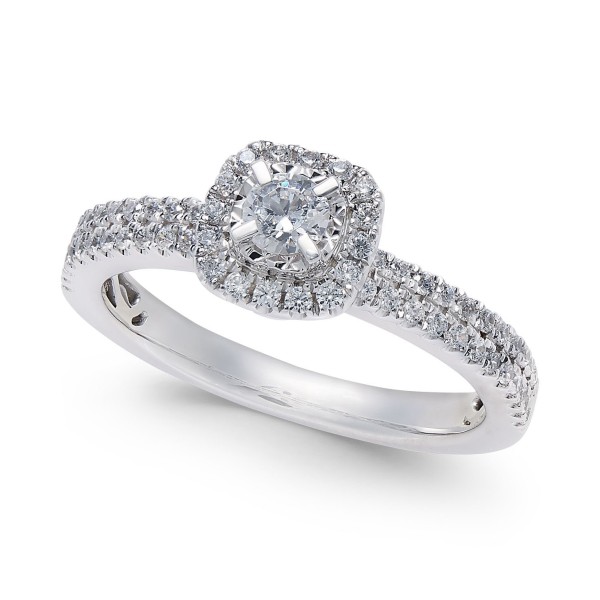 Diamond Halo Engagement Ring (1/2 ct t.w) in 14k White Gold