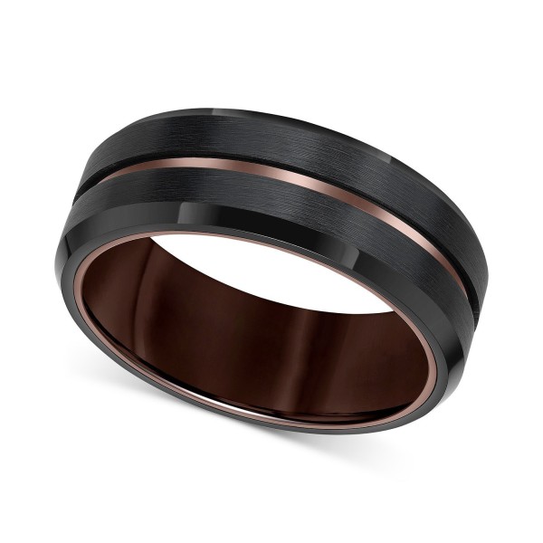 Men's Brush Finished Center Line Band in Black Tungsten Carbide