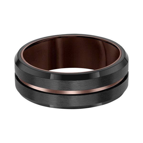 Men's Brush Finished Center Line Band in Black Tungsten Carbide