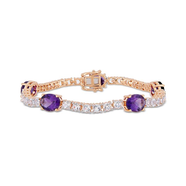 Amethyst (12 ctt.w.) and White Topaz (9 ct) Link Bracelet in 18k Rose Gold over