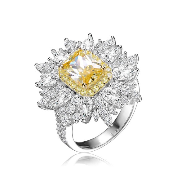 Sterling Silver White Gold Plated Yellow with Zirconia Halo Ring