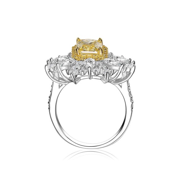 Sterling Silver White Gold Plated Yellow with Zirconia Halo Ring