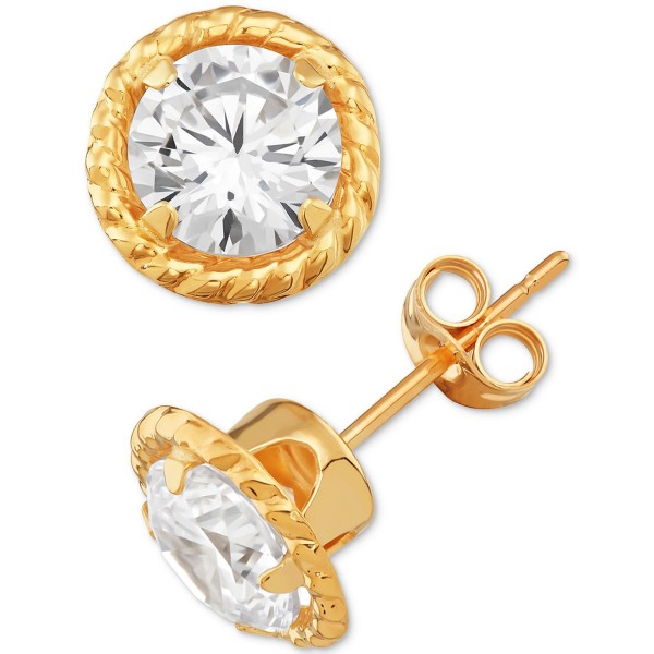 Cubic Zirconia (6mm) Circle Stud Earrings in 10k Gold