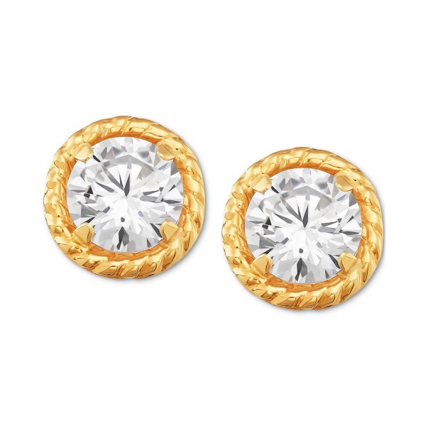 Cubic Zirconia (6mm) Circle Stud Earrings in 10k Gold