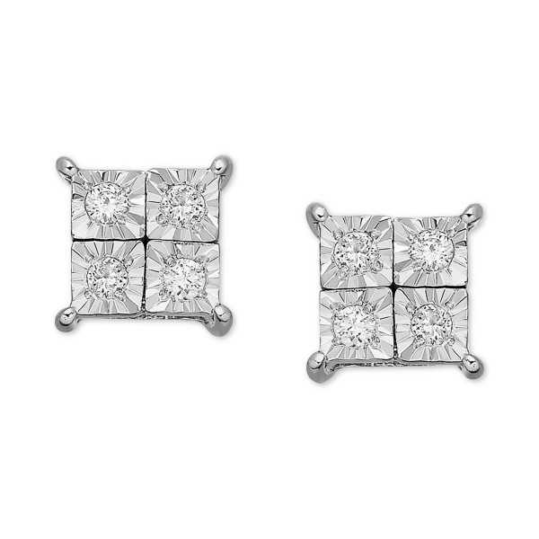 Diamond Accent Square Earrings in 14k White Gold