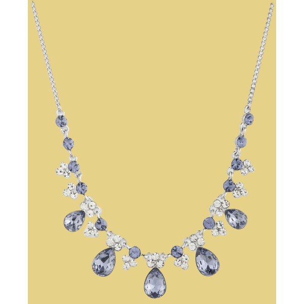 Silver-Tone Tanzanite Crystal Frontal Necklace, 16