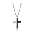 Men's Stainless Steel Silver & Carbon Fiber Cross Necklace