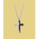 Men's Stainless Steel Silver & Carbon Fiber Cross Necklace