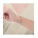 Sterling Silver 14K Gold Plated Clear Cubic Zirconia Pin Adjustable Bracelet