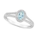 Aquamarine (2/5 ct) & Diamond (1/4 ct) Oval Halo Ring