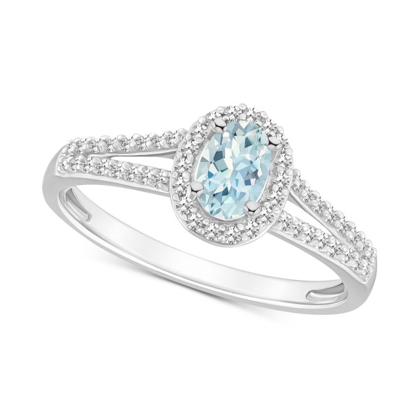 Aquamarine (2/5 ct) & Diamond (1/4 ct) Oval Halo Ring