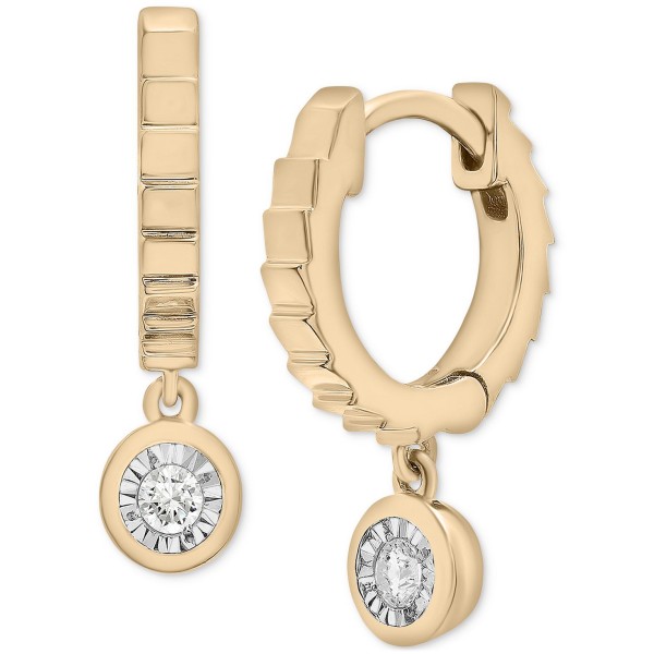 Diamond Dangle Textured Huggie Hoop Earrings (1/10 ct) in Gold Vermeil