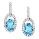 Blue Topaz (1-7/8 ct) & Diamond (1/5 ct) Halo Drop Earrings in 14k White Gold