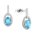 Blue Topaz (1-7/8 ct) & Diamond (1/5 ct) Halo Drop Earrings in 14k White Gold