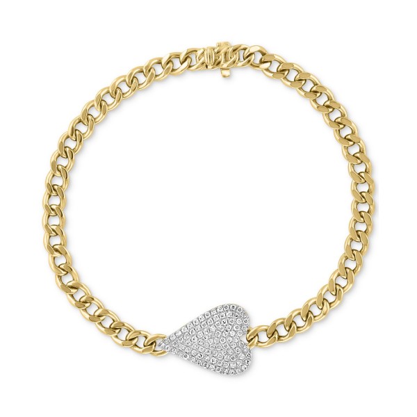 Diamond Pavé Heart Link Bracelet (5/8 ct) in 14k Gold