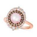 Strawberry Pearl (7mm) & Diamond (3/4 ct) Double Halo Ring in 14k Rose Gold