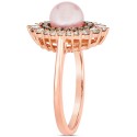 Strawberry Pearl (7mm) & Diamond (3/4 ct) Double Halo Ring in 14k Rose Gold