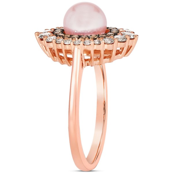 Strawberry Pearl (7mm) & Diamond (3/4 ct) Double Halo Ring in 14k Rose Gold