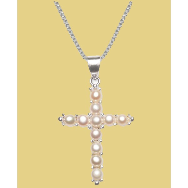 Cultured Freshwater Pearl (3-1/2mm) Cross 18