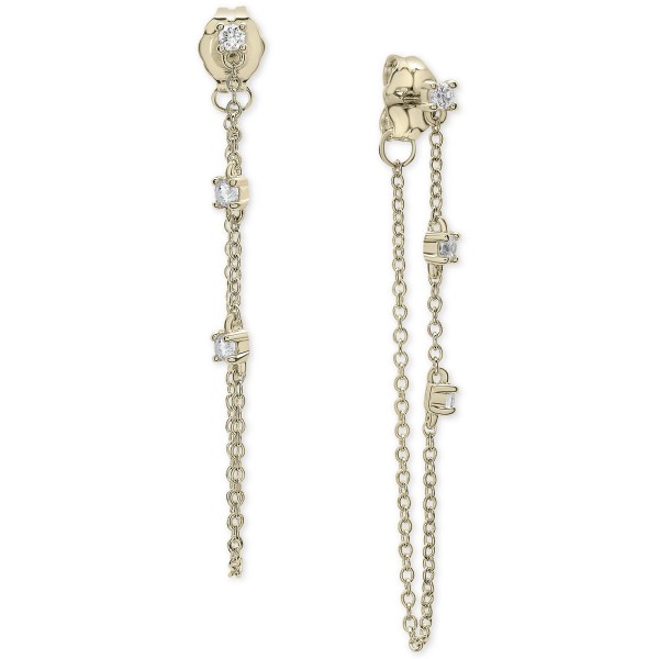 Diamond Long Chain Earrings (1/6 ct) in 10k Yellow Gold