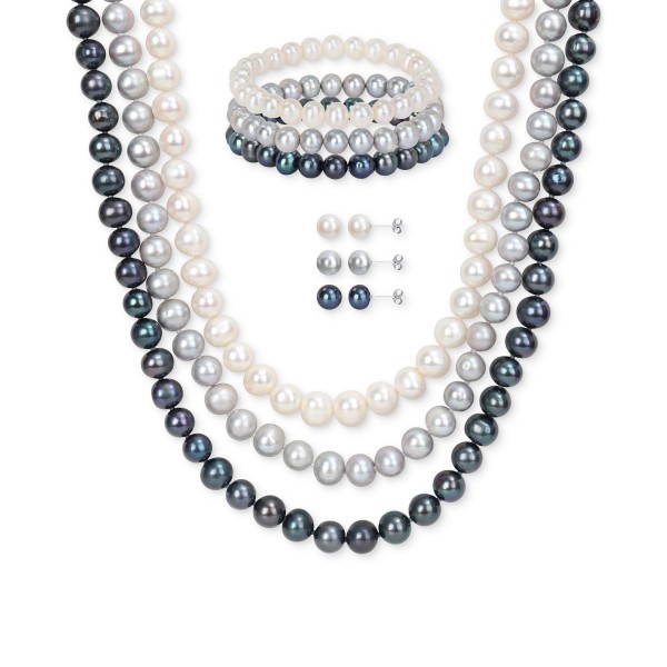 7-Pc. Pearl (7-1/2 - 8mm) Necklace, Bracelets, & Stud Earrings