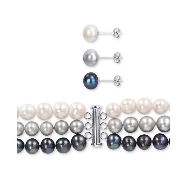 7-Pc. Pearl (7-1/2 - 8mm) Necklace, Bracelets, & Stud Earrings