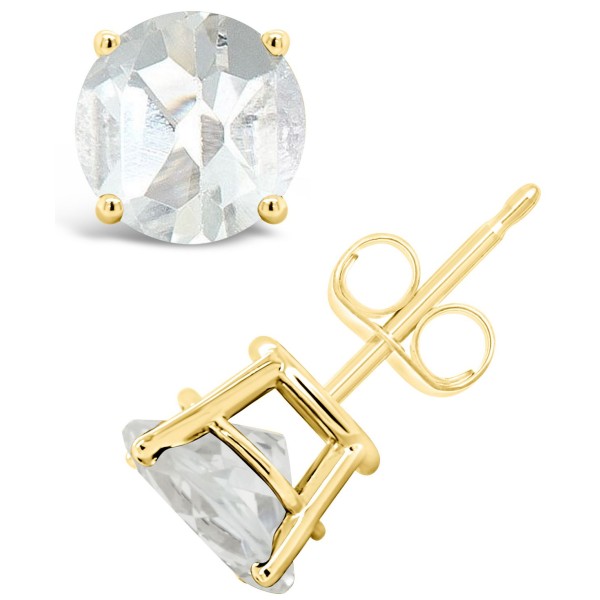 White Topaz (3 ct) Stud Earrings in 14K Yellow Gold