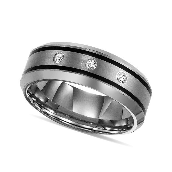 Tungsten Ring, Diamond Wedding Band (1/10 ct)