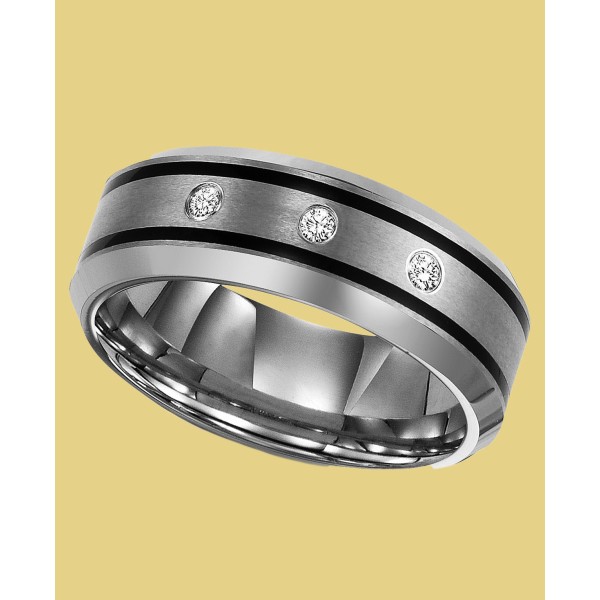 Tungsten Ring, Diamond Wedding Band (1/10 ct)